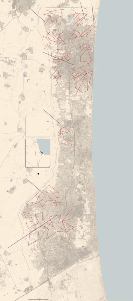 map of Gaza showing 2014 Hamas tunnels in red